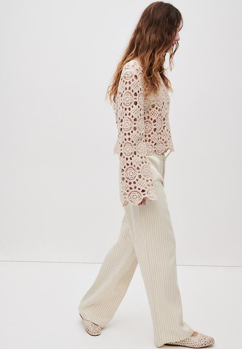 H&M - Denim pull-on trousers - light beige/striped