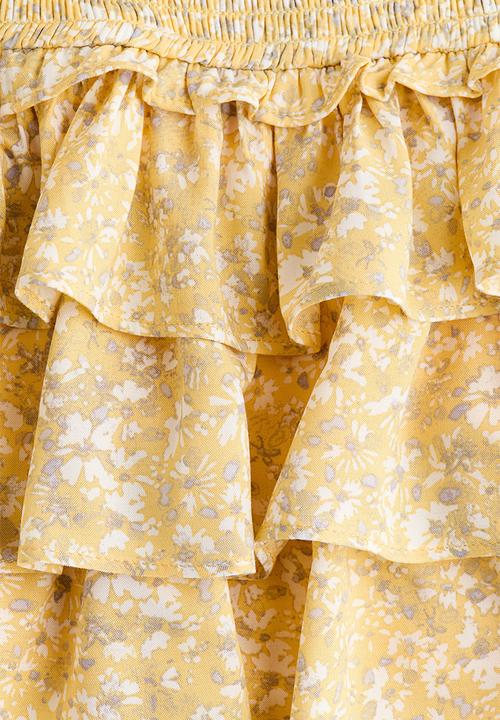 H&M - Tiered viscose mini skort - yellow/floral