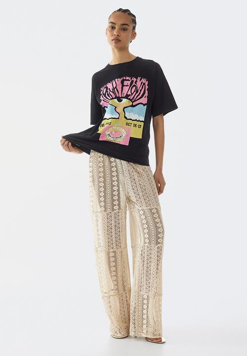 H&M - Oversized print-motif t-shirt - black/pink floyd