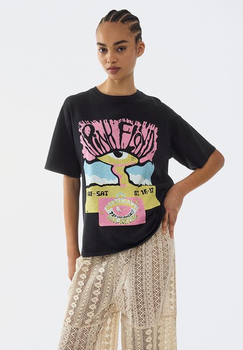 H&M - Oversized print-motif t-shirt - black/pink floyd