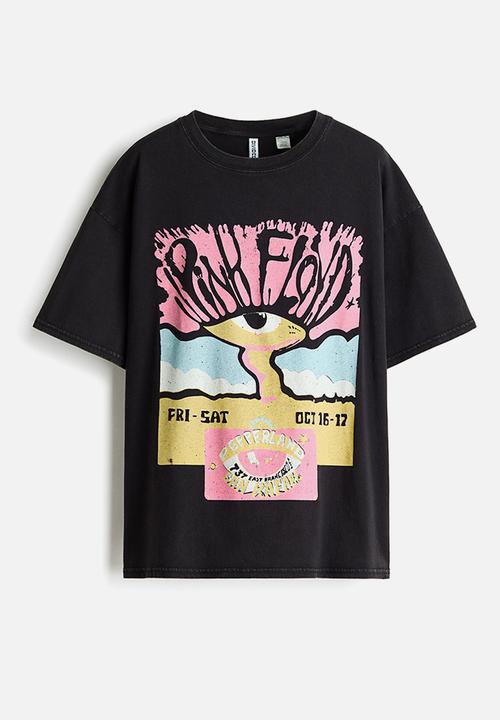 H&M - Oversized print-motif t-shirt - black/pink floyd