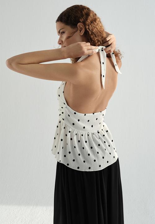 H&M - Peplum halterneck top - white/polka dot