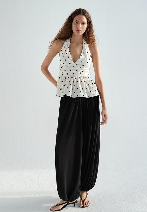 H&M - Peplum halterneck top - white/polka dot