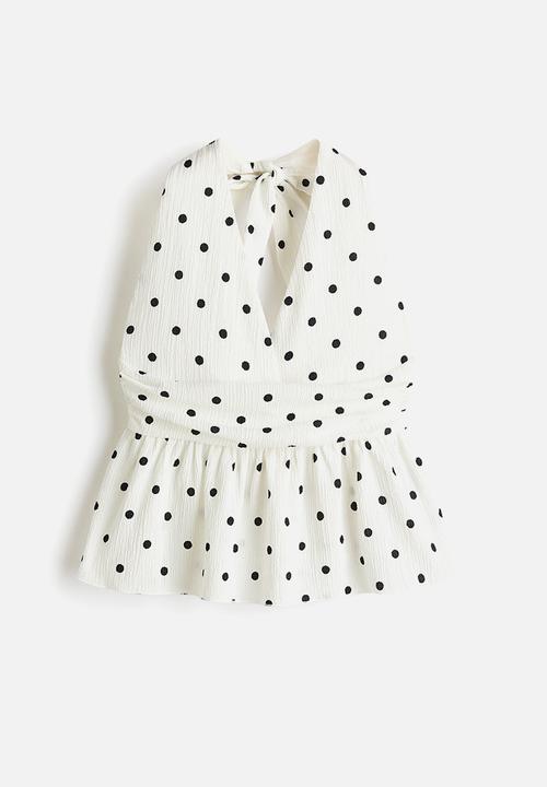 H&M - Peplum halterneck top - white/polka dot