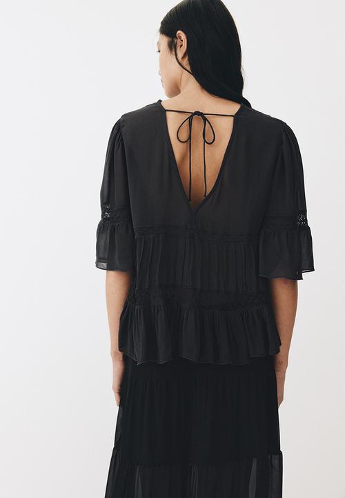 H&M - Lace-detail viscose blouse - charcoal grey