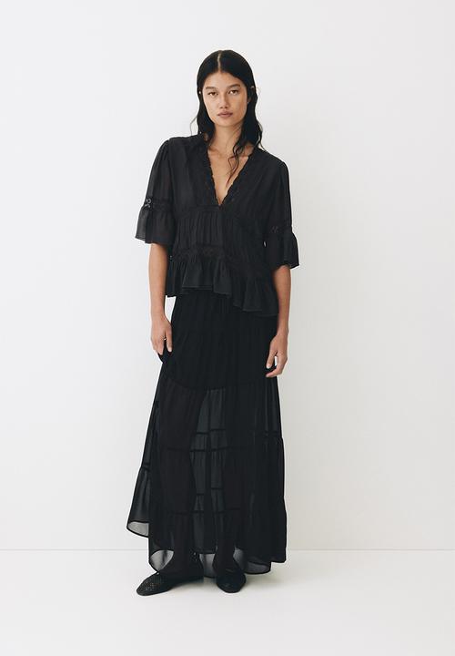H&M - Lace-detail viscose blouse - charcoal grey