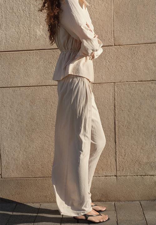 H&M - Wide drawstring trousers - light beige
