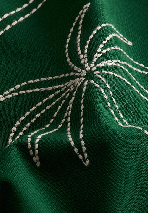 H&M - Embroidery-motif cushion cover - dark green/palm tree
