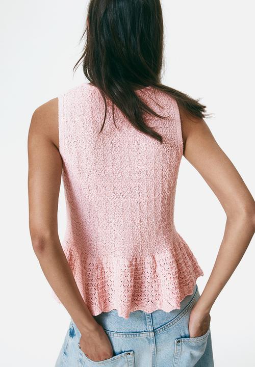 H&M - Pointelle-knit peplum top - light pink