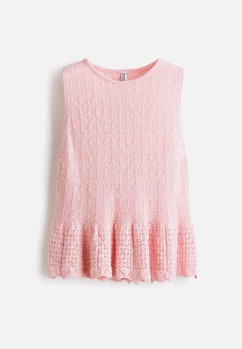 H&M - Pointelle-knit peplum top - light pink