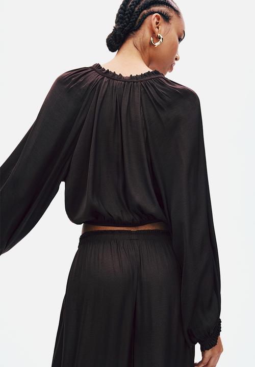H&M - Balloon-sleeved blouse - dark brown