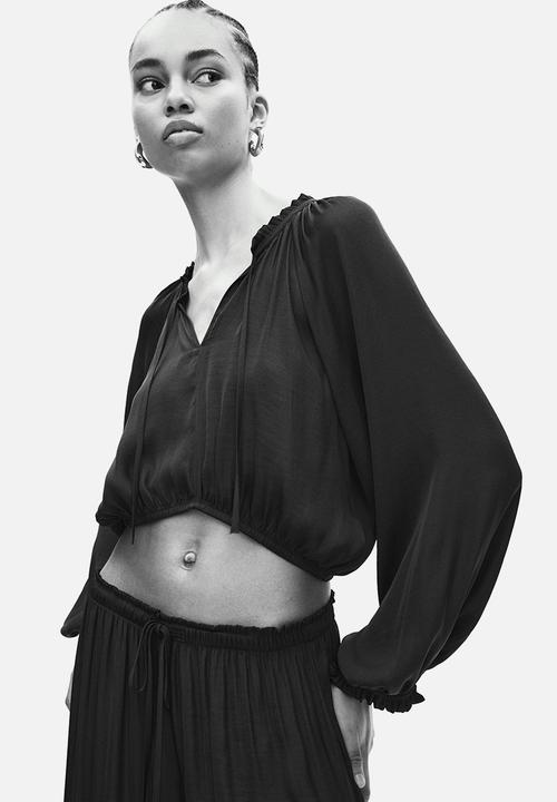 H&M - Balloon-sleeved blouse - dark brown