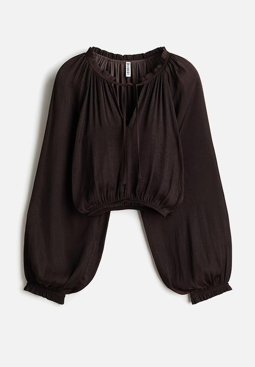 H&M - Balloon-sleeved blouse - dark brown
