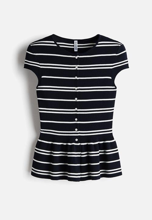 H&M - Short-sleeved peplum cardigan - black/white striped
