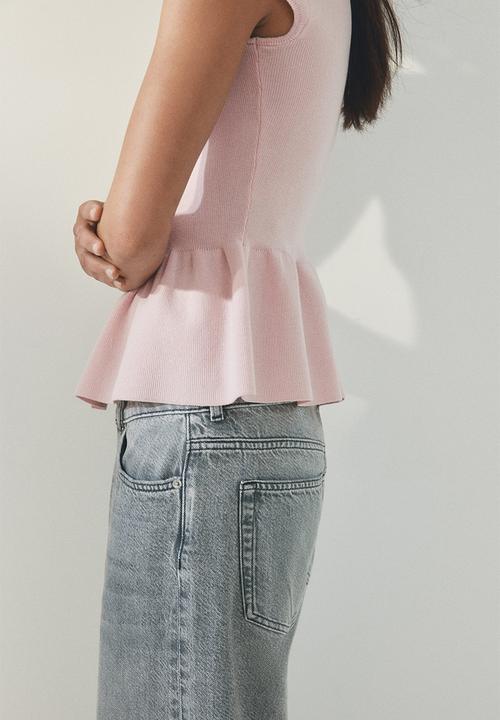 H&M - Short-sleeved peplum cardigan - light pink