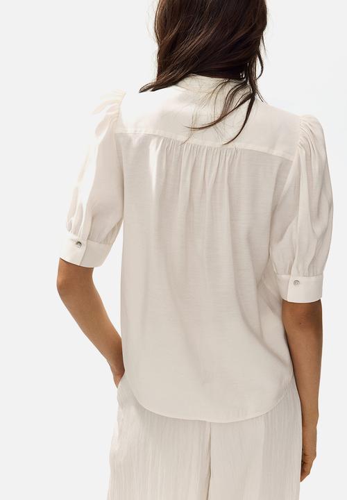 H&M - Puff-sleeved blouse - light beige