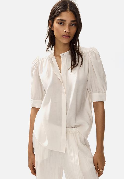 H&M - Puff-sleeved blouse - light beige
