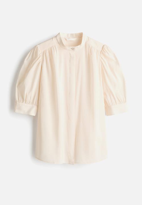 H&M - Puff-sleeved blouse - light beige