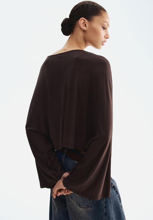 H&M - Batwing-sleeved jersey top - dark brown