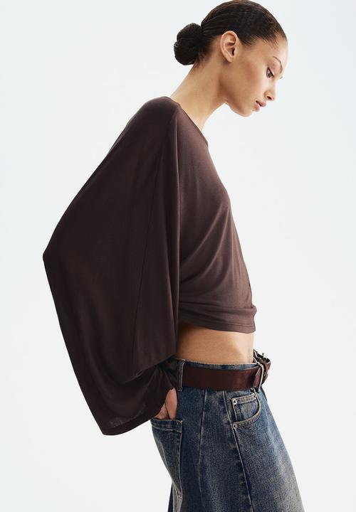 H&M - Batwing-sleeved jersey top - dark brown