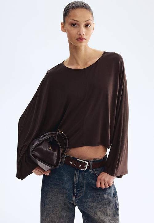 H&M - Batwing-sleeved jersey top - dark brown