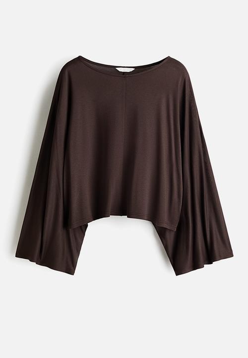 H&M - Batwing-sleeved jersey top - dark brown