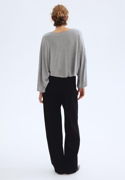 H&M - Batwing-sleeved jersey top - light grey marl