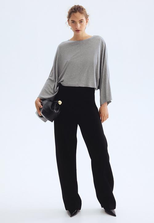 H&M - Batwing-sleeved jersey top - light grey marl