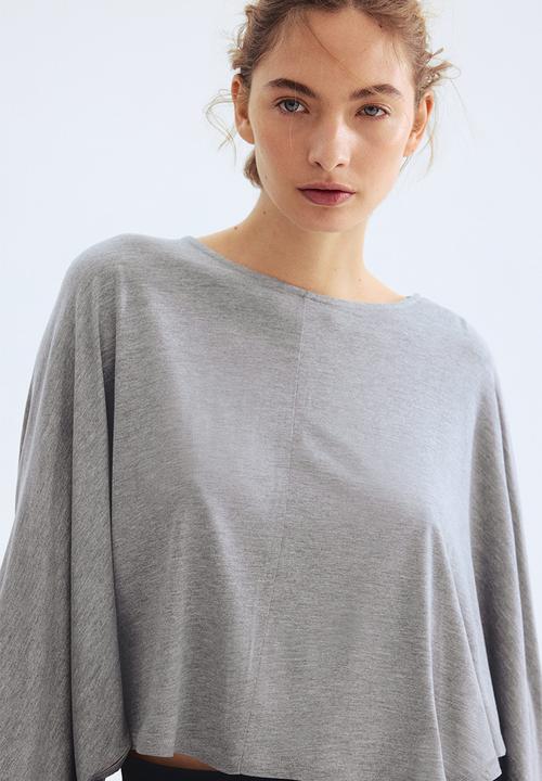 H&M - Batwing-sleeved jersey top - light grey marl