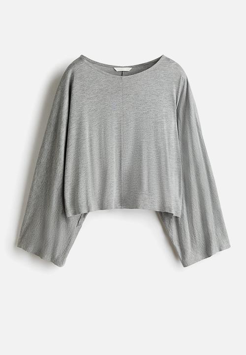 H&M - Batwing-sleeved jersey top - light grey marl