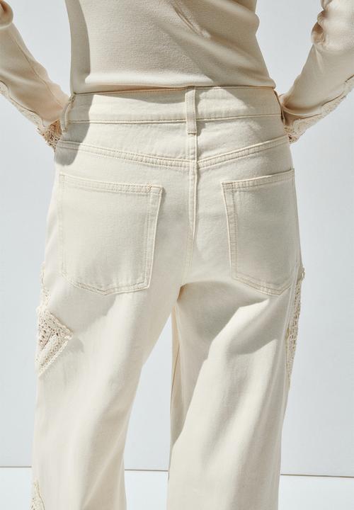 H&M - Crochet-look-detail trousers - light beige