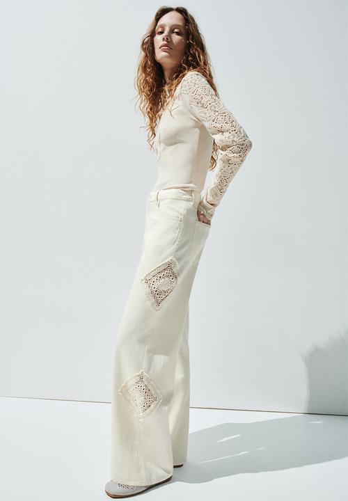 H&M - Crochet-look-detail trousers - light beige