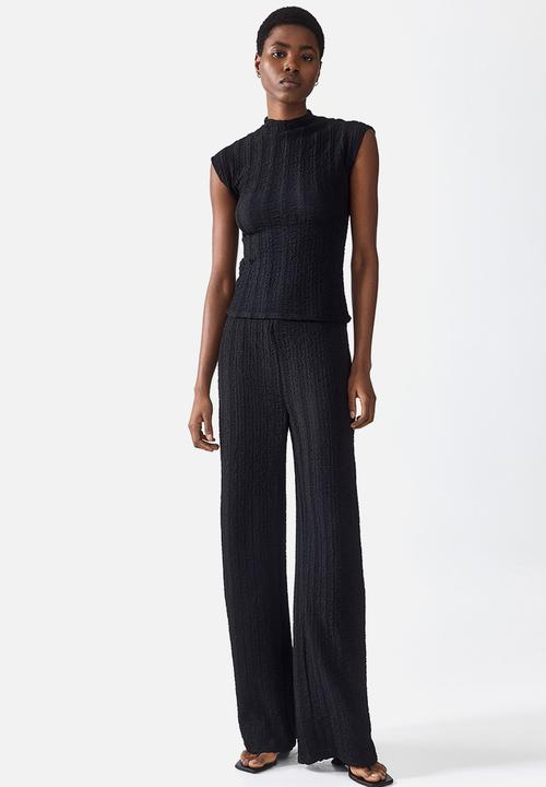 H&M - Textured jersey trousers - black