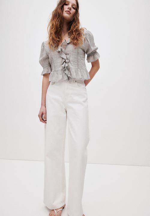 H&M - Frill-trimmed blouse - light grey