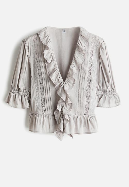 H&M - Frill-trimmed blouse - light grey