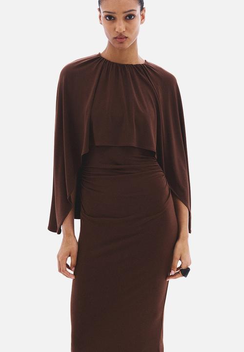 H&M - Draped cape-detail dress - dark brown