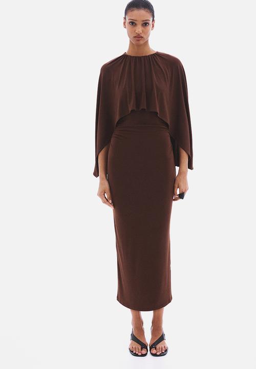 H&M - Draped cape-detail dress - dark brown