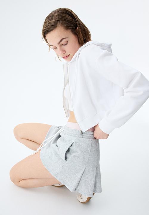 H&M - Pleat-detail sweatshirt skort - light grey marl