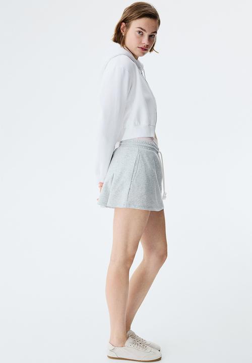H&M - Pleat-detail sweatshirt skort - light grey marl