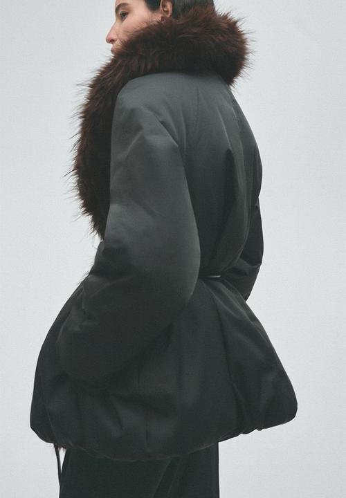 H&M - H&M Studio:  Tie-belt puffer coat - dark green