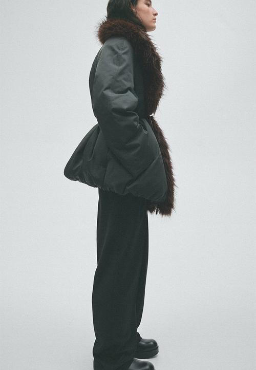 H&M - H&M Studio:  Tie-belt puffer coat - dark green