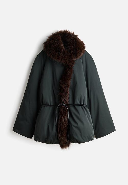 H&M - H&M Studio:  Tie-belt puffer coat - dark green