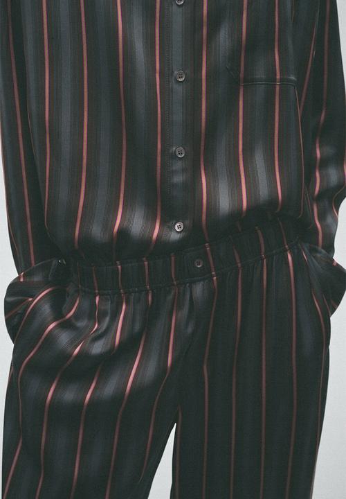 H&M - H&M Studio:  Satin pull-on trousers - dark grey/striped