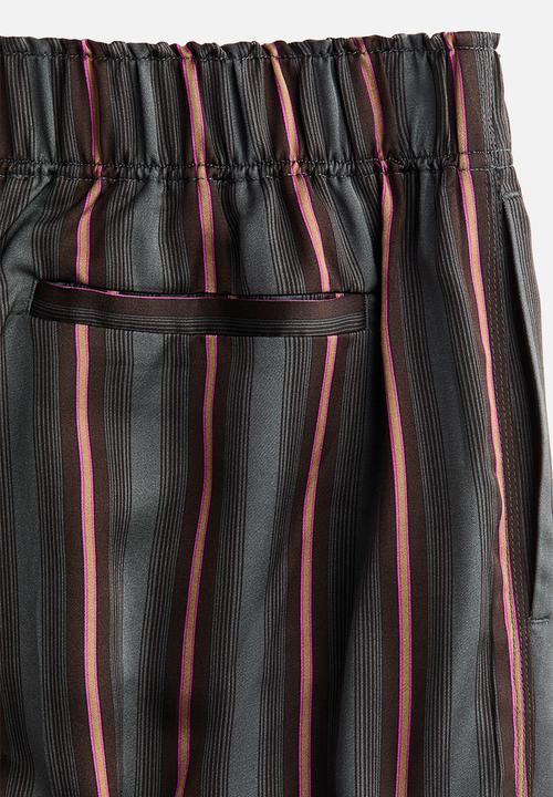 H&M - H&M Studio:  Satin pull-on trousers - dark grey/striped