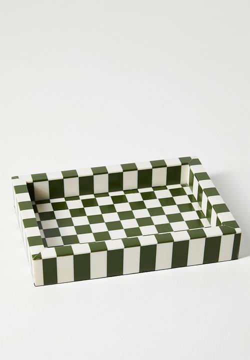 Sixth Floor - Check Inlay Trinket Tray - Green & Natural
