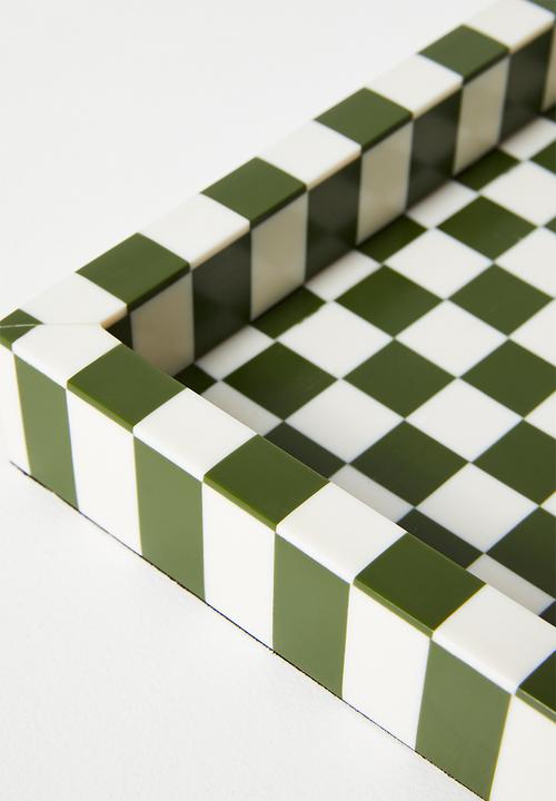 Sixth Floor - Check Inlay Trinket Tray - Green & Natural