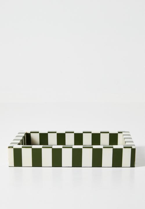 Sixth Floor - Check Inlay Trinket Tray - Green & Natural