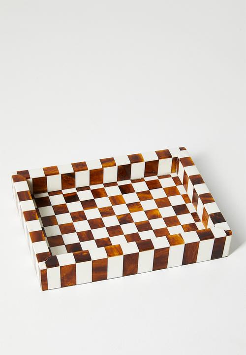 Sixth Floor - Check Inlay Trinket Tray - Natural