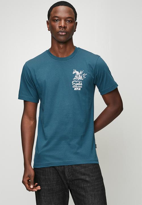 Replay - Miami Print T-Shirt - Petrol Blue