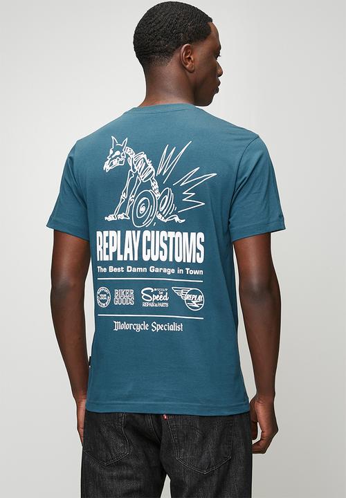 Replay - Miami Print T-Shirt - Petrol Blue